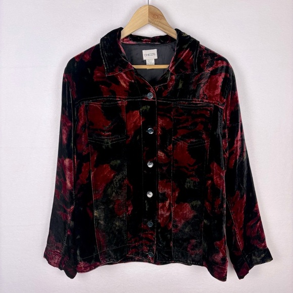 Chico's Tops - Chico’s Floral Crushed Velvet Shirt Jacket Holiday Elegant Office